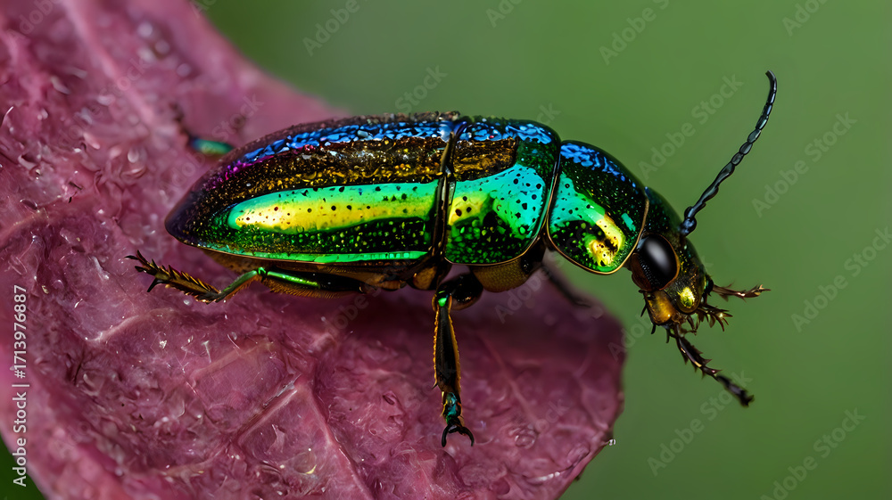 Fototapeta premium Macro shot of a colorful jewel beetle with metallic reflections