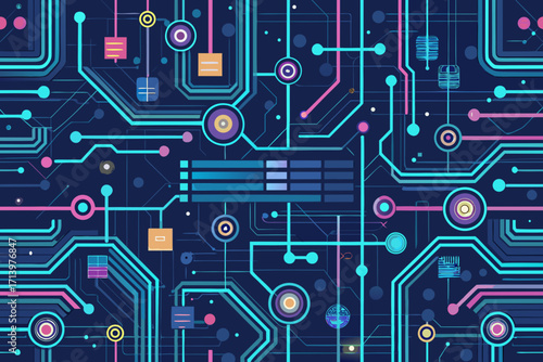 Stunning abstract circuit board design for modern tech visuals, perfect for futuristic presentations or innovative website backgrounds with a vibrant, digital feel