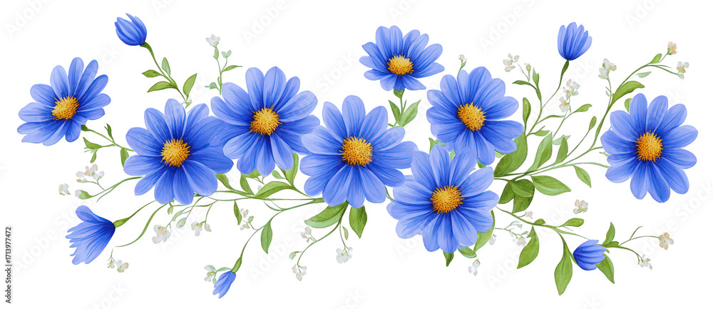 Fototapeta premium Blue Smooth Aster flowers graceful