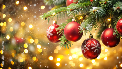 Festive Christmas Tree Ornaments with Bokeh Lights for Holiday Celebrations