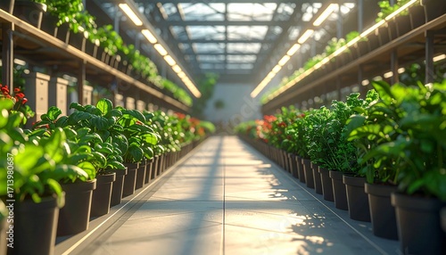 A visionary open concept office animation showcasing a biophilic future with integrated vertical farming for a sustainable and green workspace