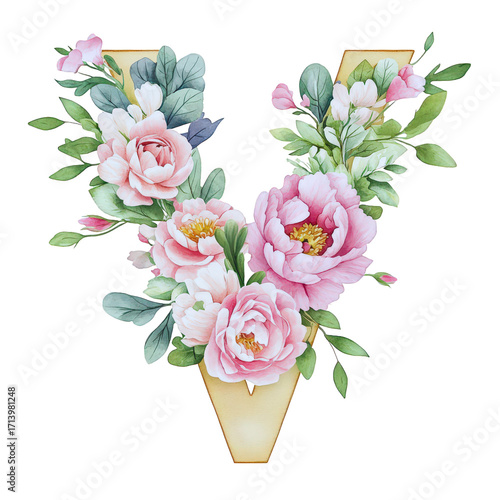 Wallpaper Mural Delicate hand-painted vintage watercolor Floral Thin V on transparent background Torontodigital.ca