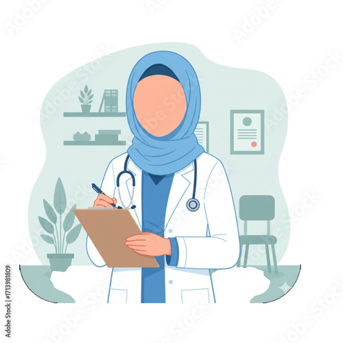 Illustration of a Muslim Doctor Wearing a Hijab
