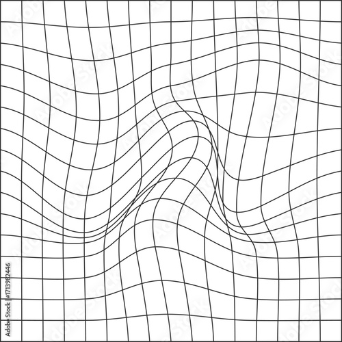 Distorted Black Grid Optical Illusion with Curvature and Displacement Effect.