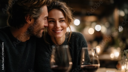 Young causasian couple in a romantic restaurant