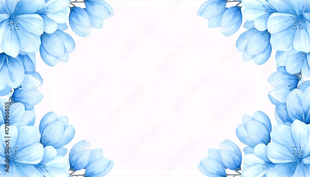 Fototapeta premium Light blue flowers frame a white background