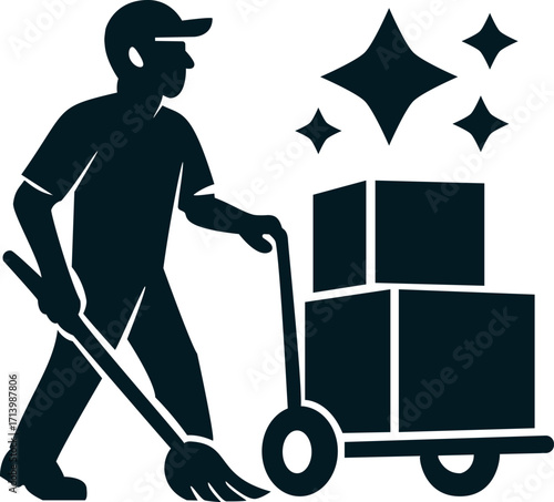Logo, illustration or icon for a moving and cleaning company