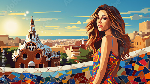 Barcelona Elegance with Glamorous woman. blending fashion and the Mediterranean charm of Barcelona