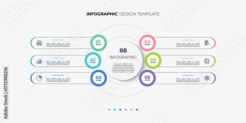 infographic label design with circle infographic template design and 6 options or steps. Can be used for process diagram, presentations, workflow layout, banner, flow chart, info graph.