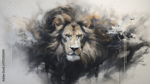 regal Lion materializing through smoke symbolizing strength, leadership, and untamed beauty