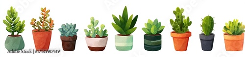Colorful potted succulents and cacti