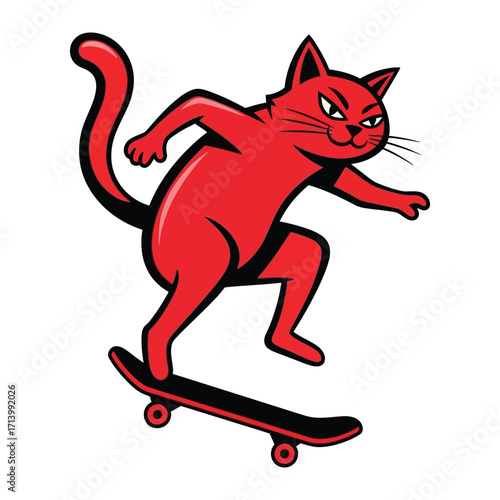 Red cat on Skateboard: A dynamic illustration of a red cat skateboarding with attitude, showcasing bold lines and a playful, energetic vibe.