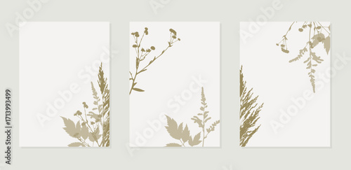 Posters grass decor for interior design. Imprint silhouette. Dried flowers, botanical graphics. Home decor , wedding.