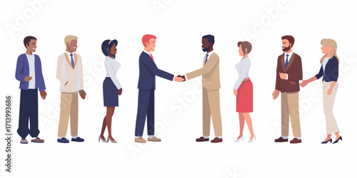 Diverse Business People Shaking Hands and Standing