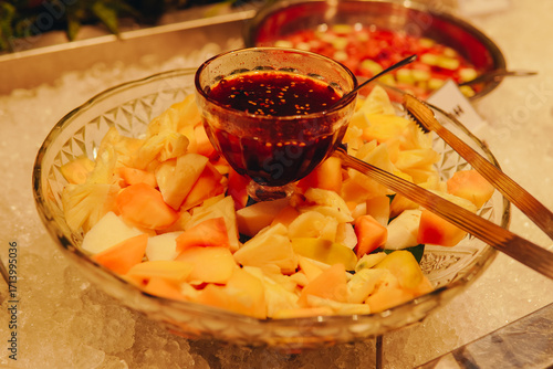 Indonesian traditional fruit salad named Lotis or Rujak Buah.