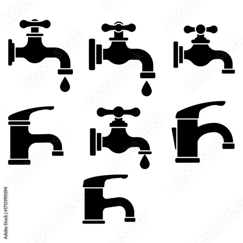 Collection of faucet designs, offering a selection of modern and classic water tap silhouettes for diverse applications