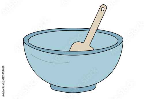 Mixing bowl with spatula for cooking, baking, and pastry preparation illustration for kitchen and culinary projects
