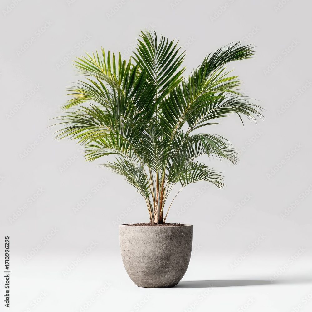 Obraz premium Light-green palm plant in a muted gray pot