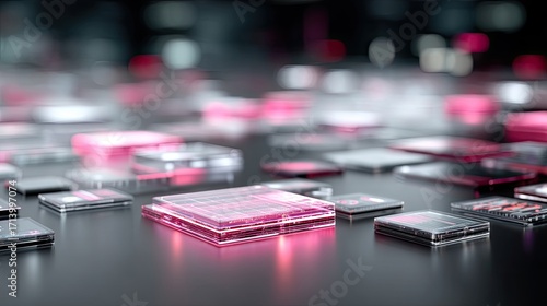 Wallpaper Mural Futuristic Pink and Silver Circuitry Chips on Dark Background with Bokeh Lighting Style Torontodigital.ca