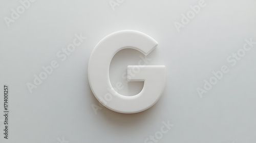 White three dimensional letter G light gray background minimalistic and modern design clean and simple aesthetic sleek style digital or technology theme geometric shape smooth surface contemporary