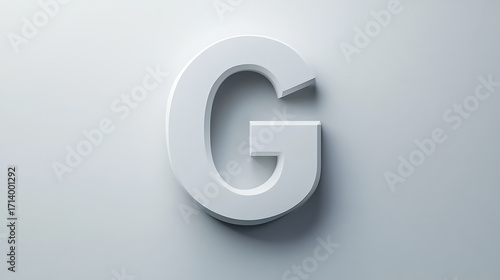 Large white three dimensional letter G on light gray background, minimalistic and modern design, emphasizing simplicity and clarity, with soft shadows creating depth and sleek aesthetic