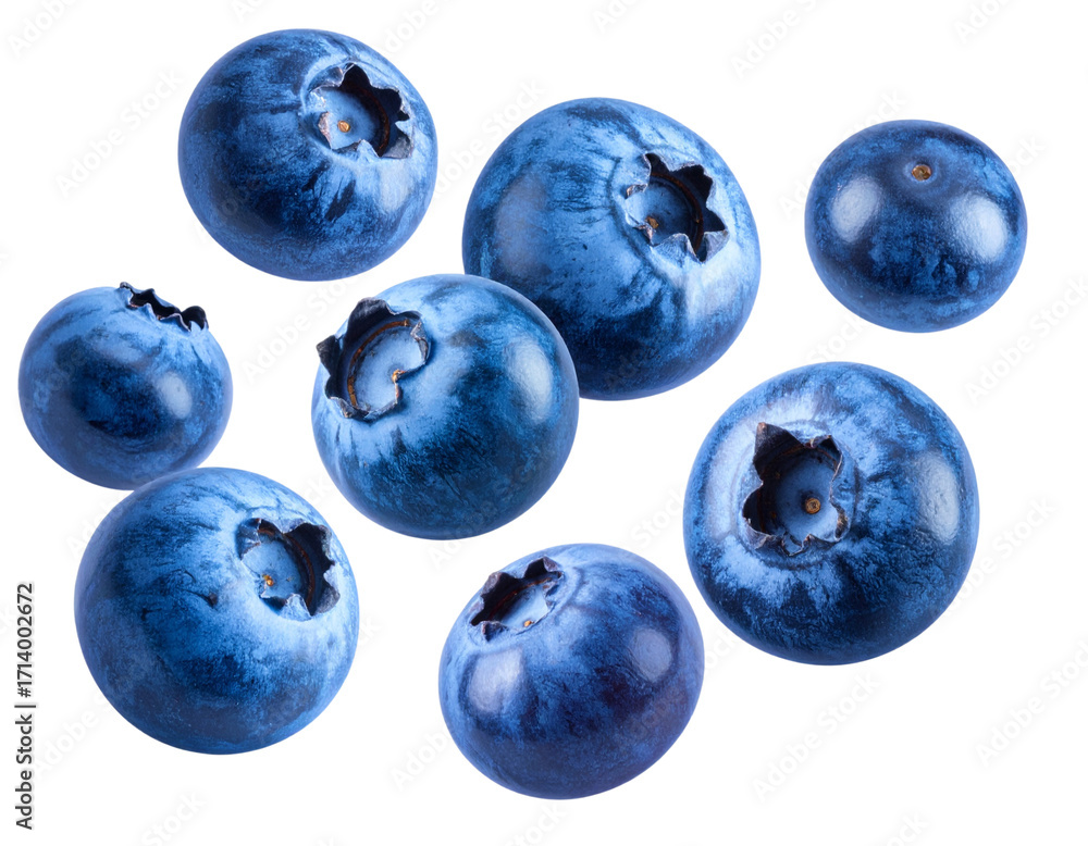 Obraz premium Scattered Blueberries in Motion, Dynamic Composition, Isolated