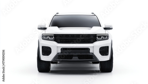 Front view of a white SUV.  Modern,  off-road,  sporty vehicle.  Clean lines,  minimalist design.  Blank,  isolated  background
