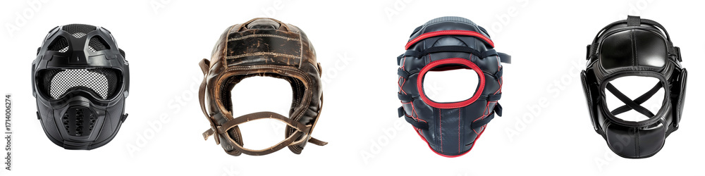 Naklejka premium A comparative look at various vintage modern combat sports headgear