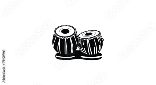 A simple black and white illustration of two traditional indian drums