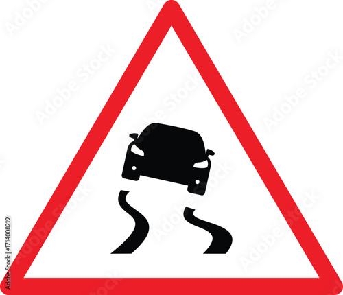 Slippery road traffic warning sign Vector Illustration
