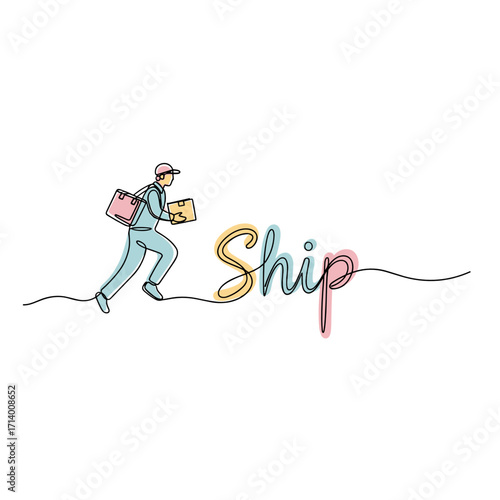 Delivery man running with a package and "Ship" text for Black Friday promotions