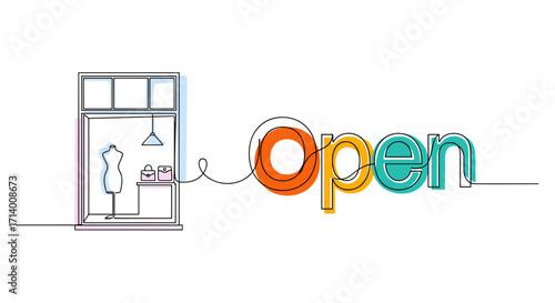 Fashion store window with "Open" text for Black Friday shopping promotions