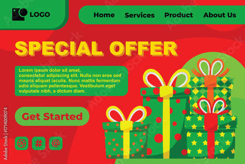 Gift Box in Various Bright Color for Special Offer Web Landing Page Banner Flat Cartoon Background