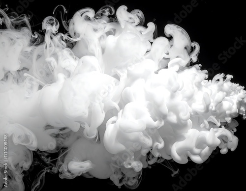 Abstract swirls of white ink in black liquid