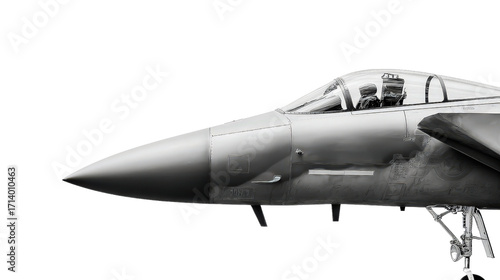 Minimalist side profile of a combat-ready fighter jet on clean isolated on a Transparent background, PNG file.