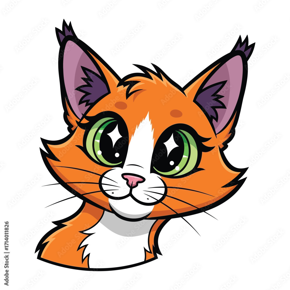 Fototapeta premium Cute cartoon lynx: A cute cartoon lynx with big eyes, depicting cuteness in a stylized illustration, a delightful image for children and those young at heart. 