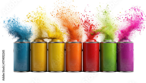 Colorful spray paint cans with vibrant bursts of color