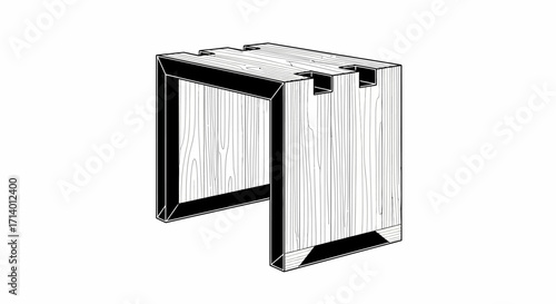 Stylized Wooden Stool Graphic Emphasizing Minimalist Design and Handcrafted Aesthetic for Home Decor and Furniture Industry Concepts