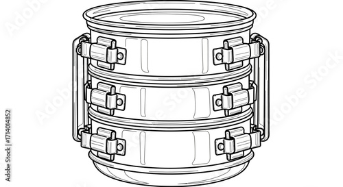 Stack of Three Industrial Metal Sifters with Secure Clasps Illustration