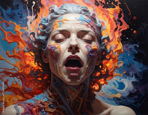 Abstract woman with vibrant flowing colors