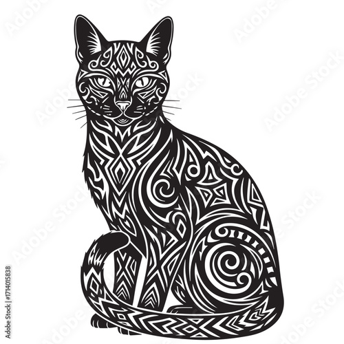 Black and white cat vector illustration standing on white background