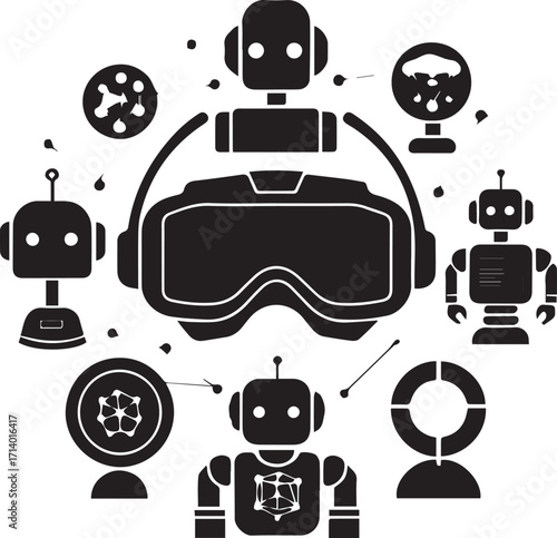 Futuristic Technology Black Silhouette Set