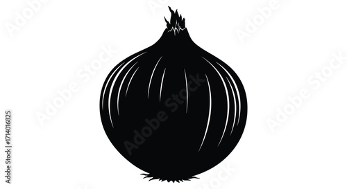 Simple black silhouette illustration of a fresh whole onion vegetable