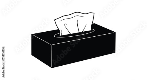 Simple black and white illustration of a tissue box with tissues