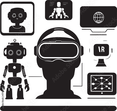 Futuristic Technology Black Silhouette Set