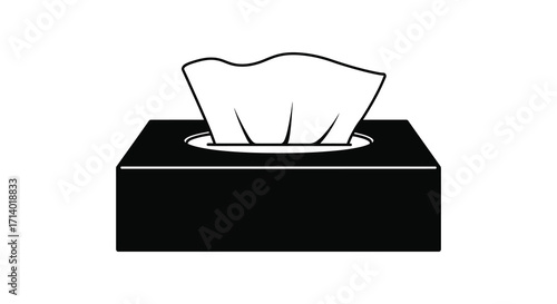 A simple black and white illustration of a facial tissue box