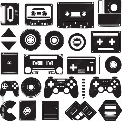 Retro 90s Black Silhouette Vector Set