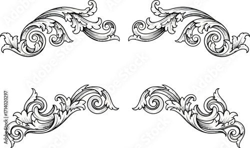 Vector art of vintage ornate scrollwork corner elements
