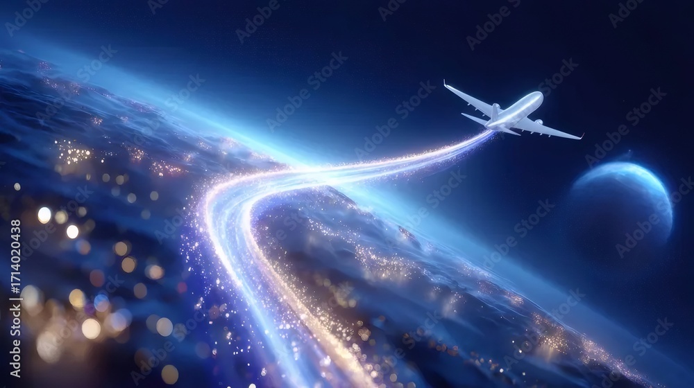 Obraz premium 宇宙を飛行する航空機のデジタル表現