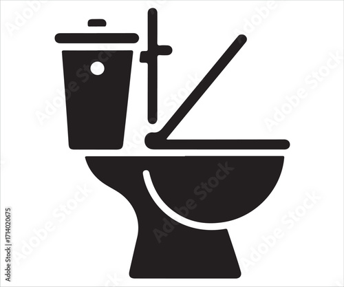 Black silhouette of toilet icon with open lid vector illustration isolated on white
